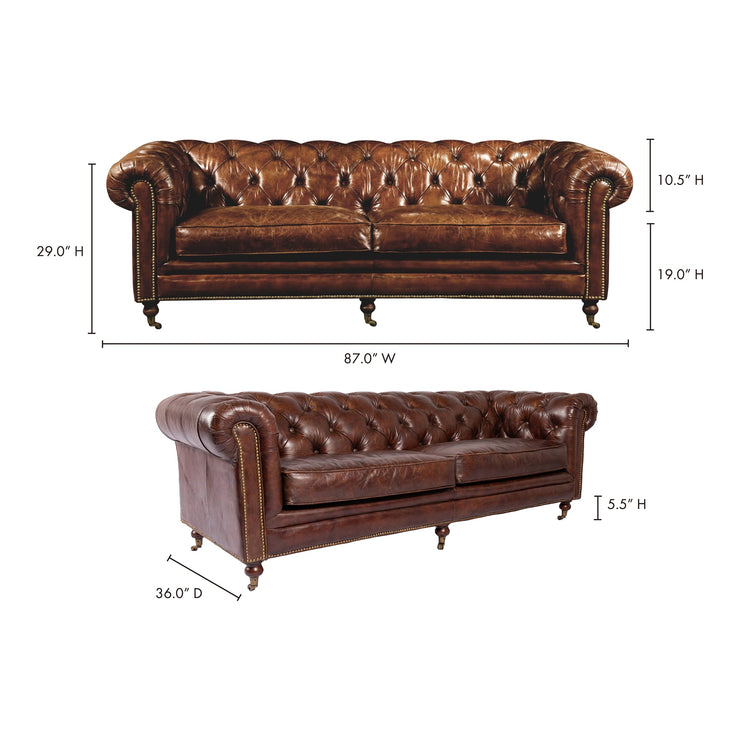 Moe's Home Collection Birmingham Tufted Dark Brown Leather Sofa