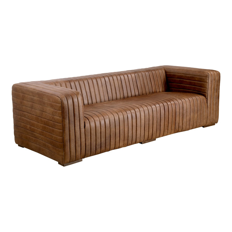 Moe's Home Collection Castle Channel Stitched Brown Leather Sofa