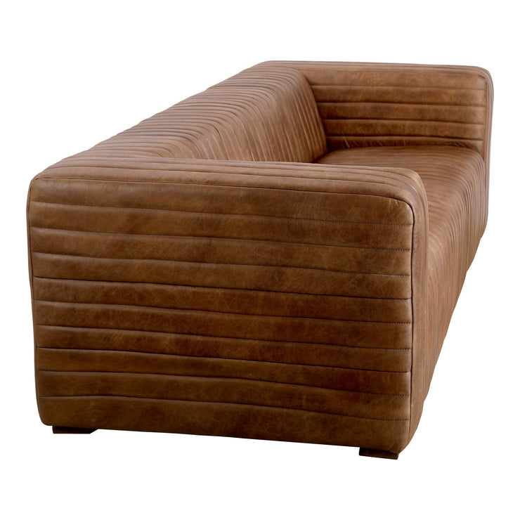 Moe's Home Collection Castle Channel Stitched Brown Leather Sofa