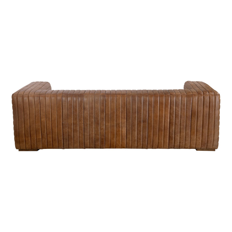 Moe's Home Collection Castle Channel Stitched Brown Leather Sofa