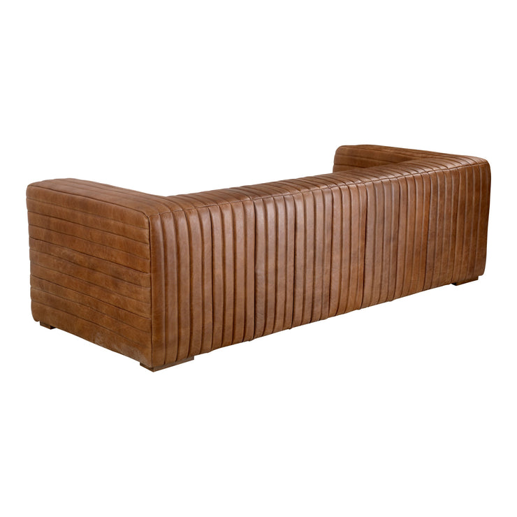 Moe's Home Collection Castle Channel Stitched Brown Leather Sofa