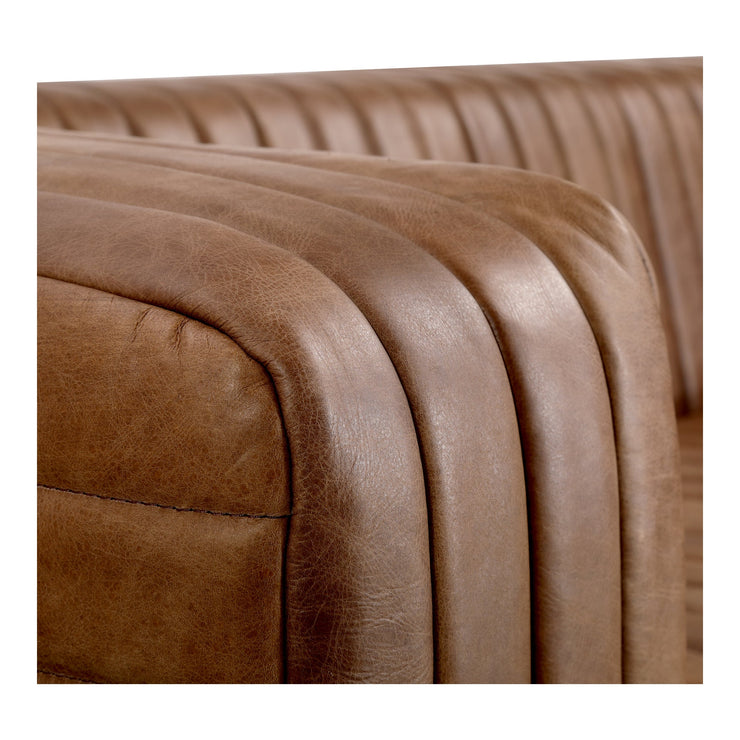 Moe's Home Collection Castle Channel Stitched Brown Leather Sofa