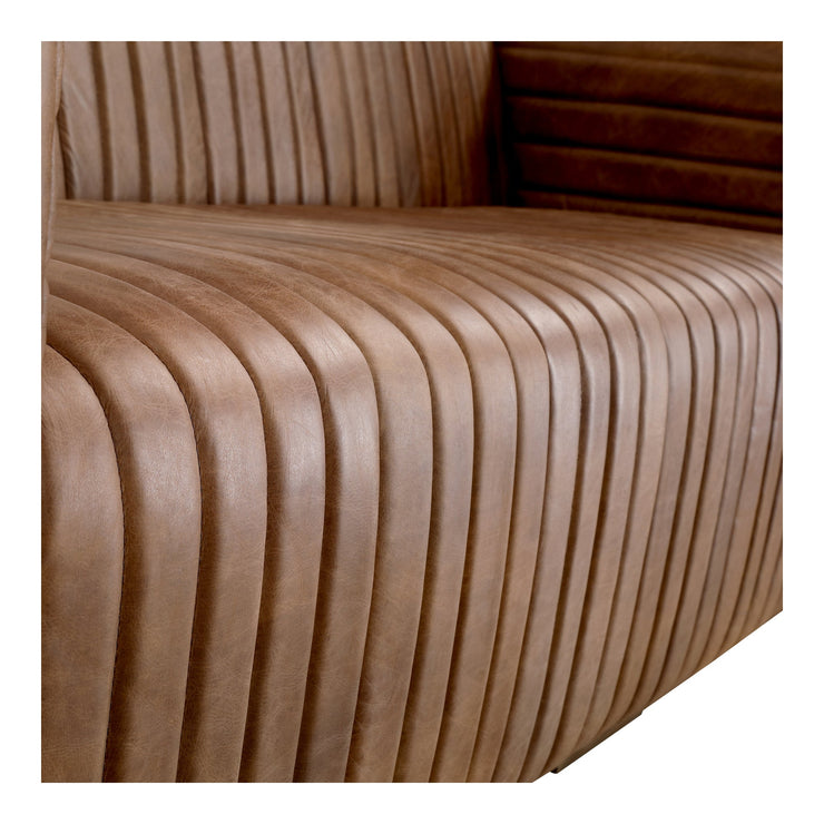 Moe's Home Collection Castle Channel Stitched Brown Leather Sofa