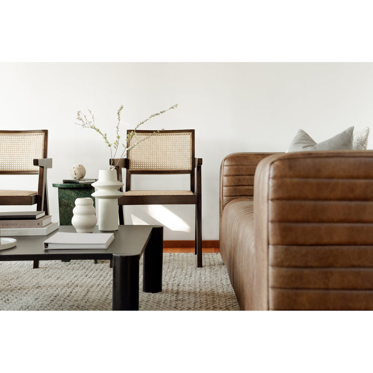 Moe's Home Collection Castle Channel Stitched Brown Leather Sofa