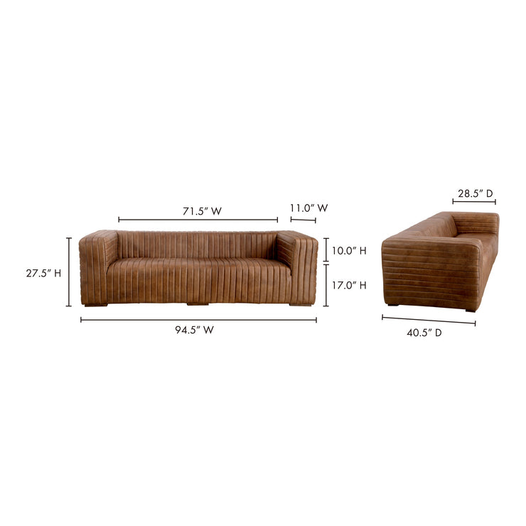 Moe's Home Collection Castle Channel Stitched Brown Leather Sofa