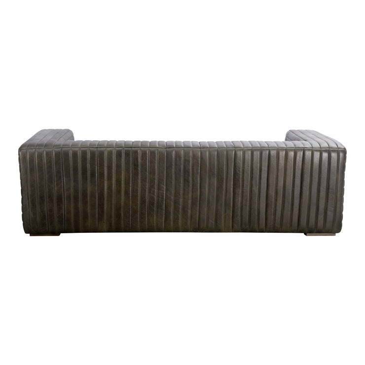Moe's Home Collection Castle Channel Stiched Green Leather Sofa