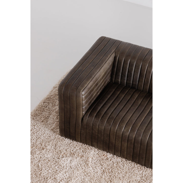 Moe's Home Collection Castle Channel Stiched Green Leather Sofa