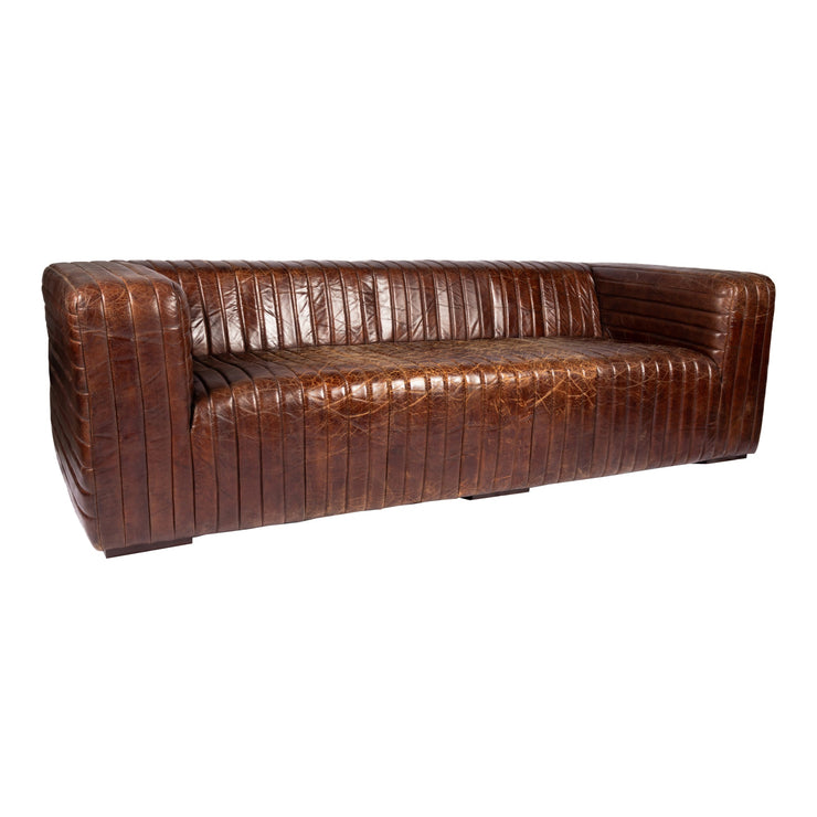 Moe's Home Collection Castle Channel Stiched Dark Brown Leather Sofa