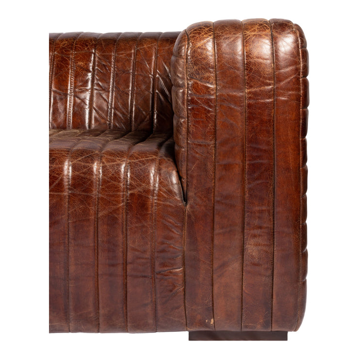 Moe's Home Collection Castle Channel Stiched Dark Brown Leather Sofa