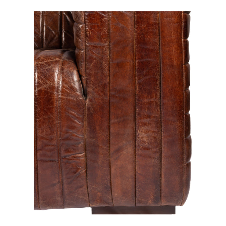Moe's Home Collection Castle Channel Stiched Dark Brown Leather Sofa