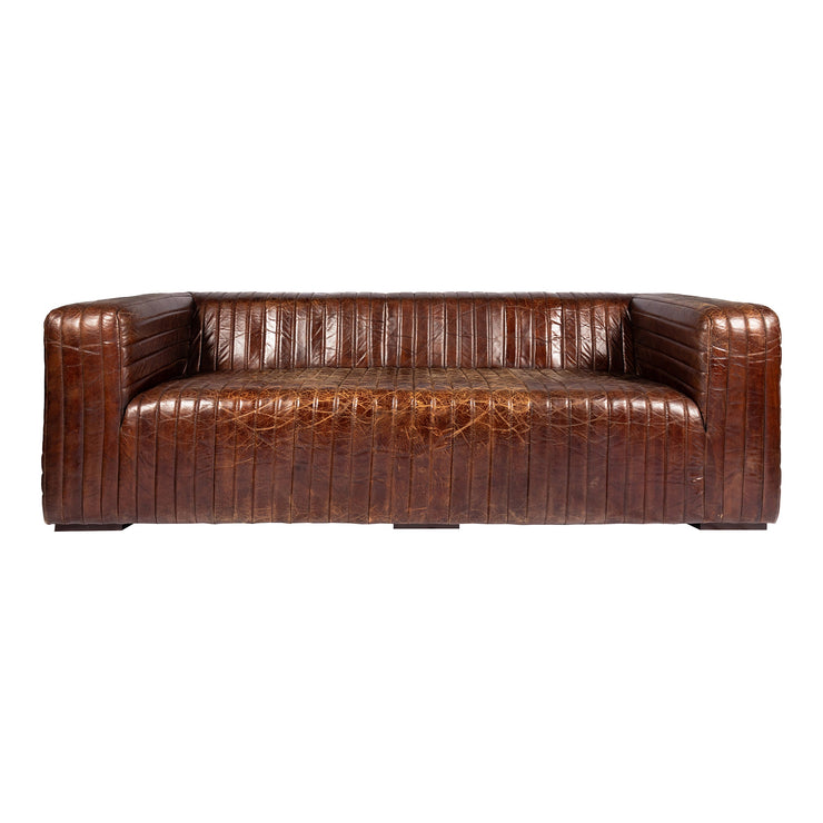 Moe's Home Collection Castle Channel Stiched Dark Brown Leather Sofa