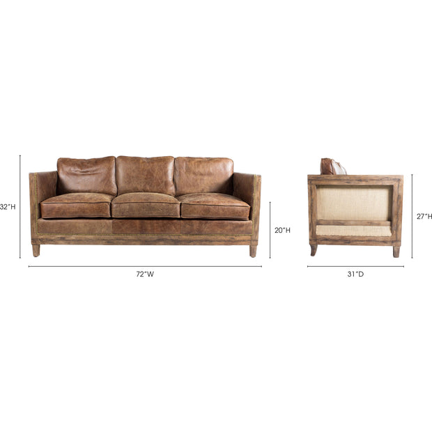 Moe's Home Collection Darlington Rustic Brown Leather Sofa