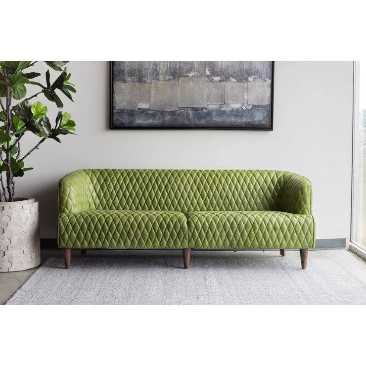 Moe's Home Collection Magdelan Diamond Tufted Green Leather Sofa
