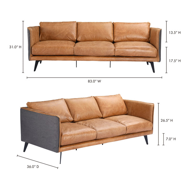 Moe's Home Collection Messina Cognac Leather Sofa