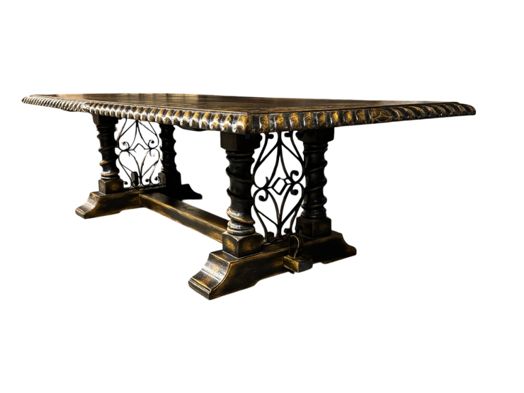 Casa Bonita Peruvian Hand-Painted Carved Wood Madrid Dining Table 10 Foot