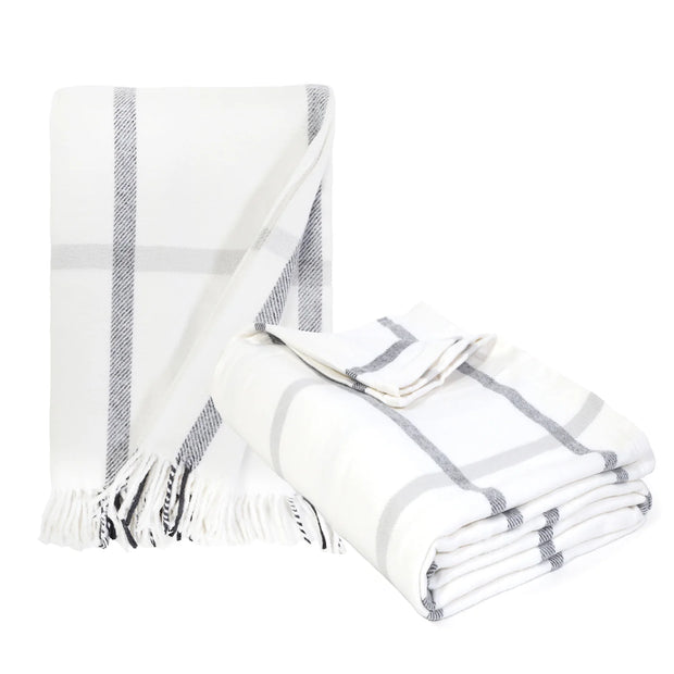 Pom Pom at Home Copenhagen White and Grey Plaid Throw Blanket ~ Available in 2 Sizes