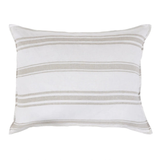 Pom Pom at Home Jackson White and Natural Striped Linen Big Pillow with Insert ~ 28” x 36”
