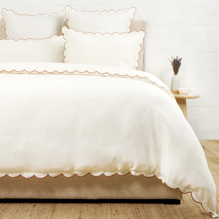 Pom Pom at Home Kelly Cream and Terracotta Linen Scalloped Duvet Cover & Pillow Shams ~ Available in Queen and King Sizes