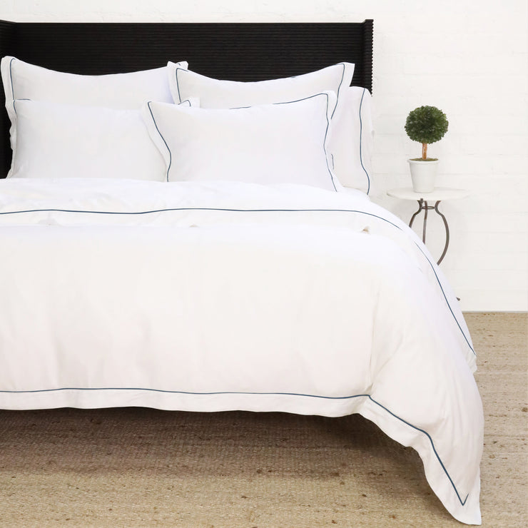 Pom Pom at Home Sheena Bamboo Sateen Duvet Cover Set - Navy Piping ~ Available in Twin, Queen and King Sizes