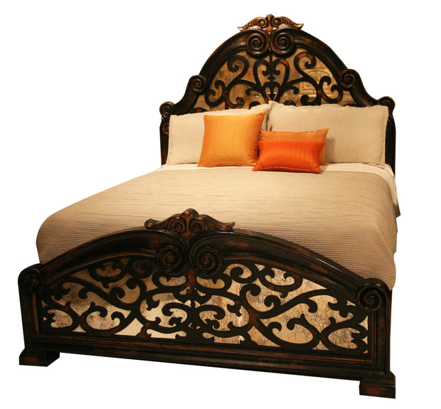 Casa Bonita Peruvian Hand-Painted Carved Wood and Antiqued Mirror Raquel Queen Size Bed