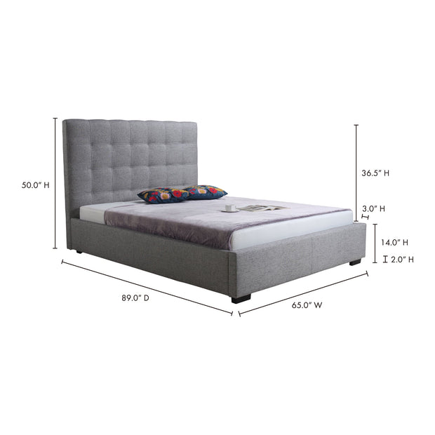 Moe's Home Collection Belle Grey Tufted Upholstered Queen Size Bed with Storage