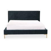 Moe's Home Collection Astrid Blue Velvet Upholstered Queen Size Bed