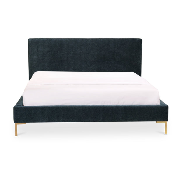 Moe's Home Collection Astrid Blue Velvet Upholstered Queen Size Bed