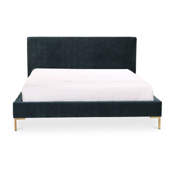 Moe's Home Collection Astrid Blue Velvet Upholstered Queen Size Bed