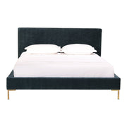 Moe's Home Collection Astrid Blue Velvet Upholstered Queen Size Bed