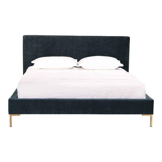 Moe's Home Collection Astrid Blue Velvet Upholstered Queen Size Bed