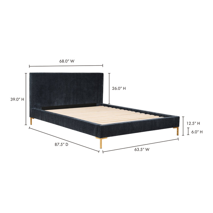Moe's Home Collection Astrid Blue Velvet Upholstered Queen Size Bed