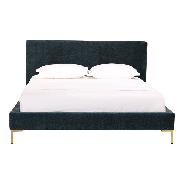 Moe's Home Collection Astrid Blue Velvet Upholstered Queen Size Bed