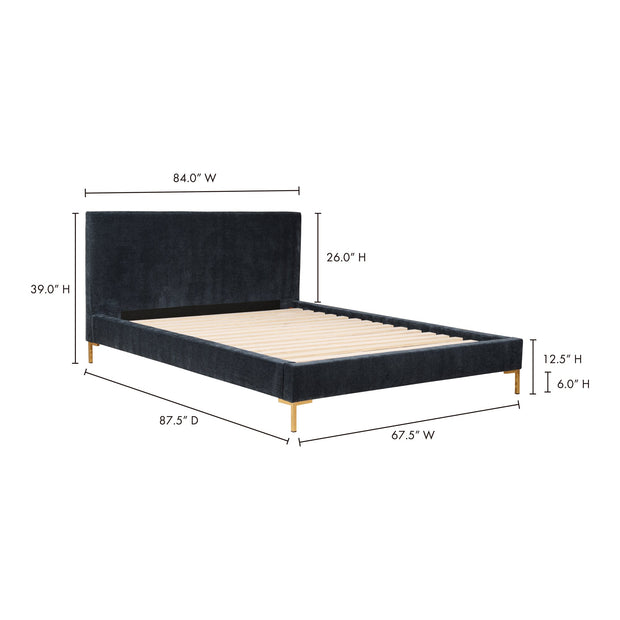 Moe's Home Collection Astrid Blue Velvet Upholstered King Size Bed