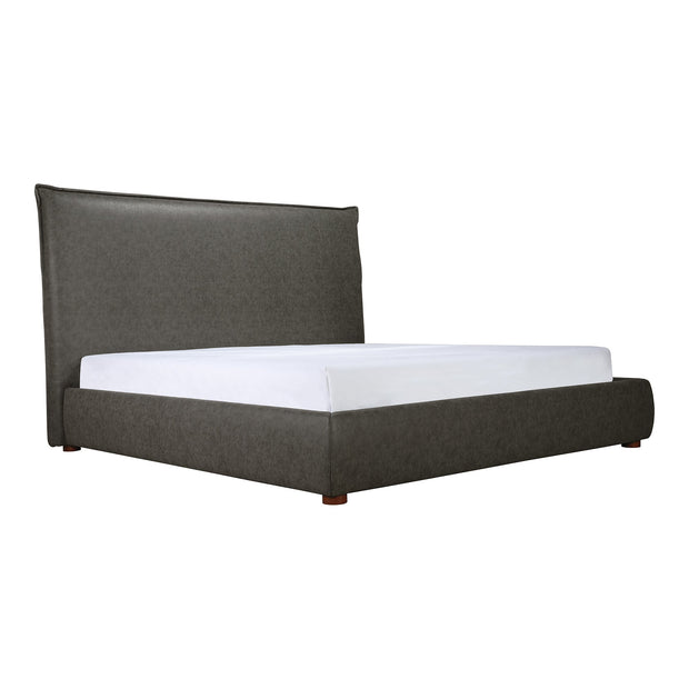 Moe's Home Collection Luzon Slate Vegan Leather Upholstered Queen Size Bed With Tall Headboard