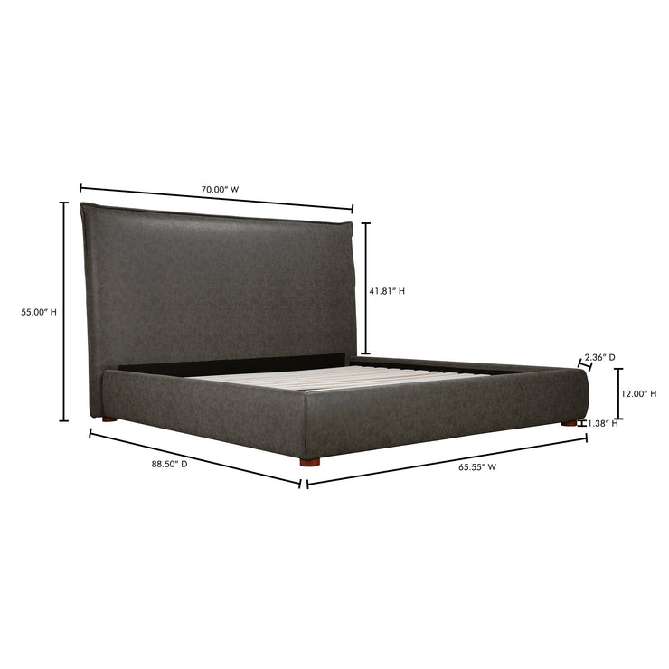 Moe's Home Collection Luzon Slate Vegan Leather Upholstered Queen Size Bed With Tall Headboard