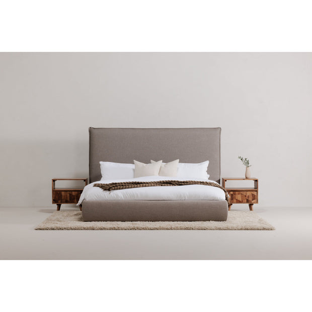 Moe's Home Collection Luzon Grey Upholstered Queen Size Bed With Tall Headboard