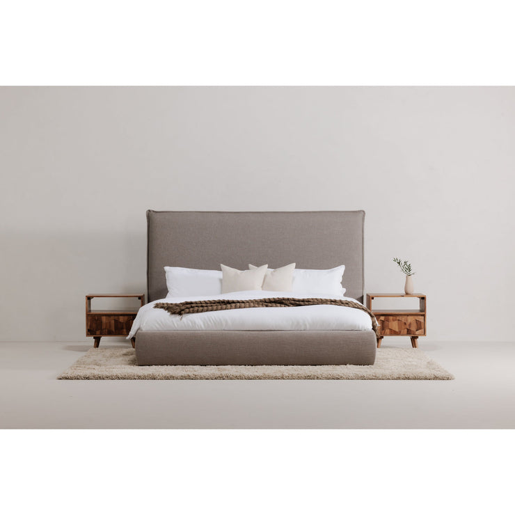 Moe's Home Collection Luzon Grey Upholstered Queen Size Bed With Tall Headboard