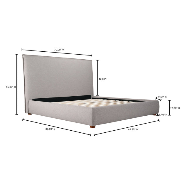 Moe's Home Collection Luzon Grey Upholstered Queen Size Bed With Tall Headboard
