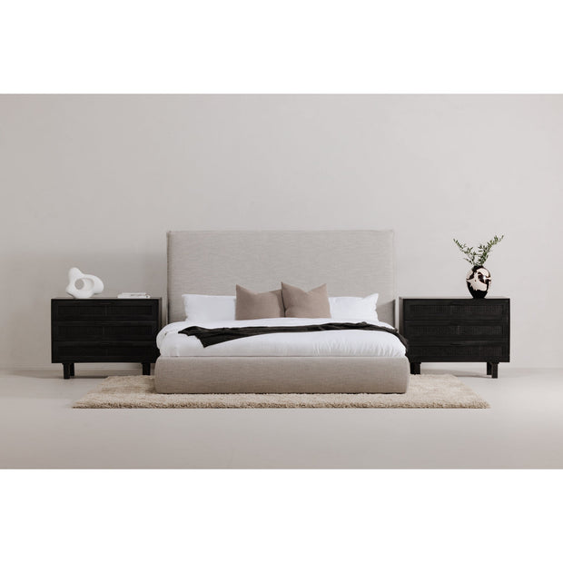 Moe's Home Collection Luzon Grey Upholstered Queen Size Bed With Tall Headboard