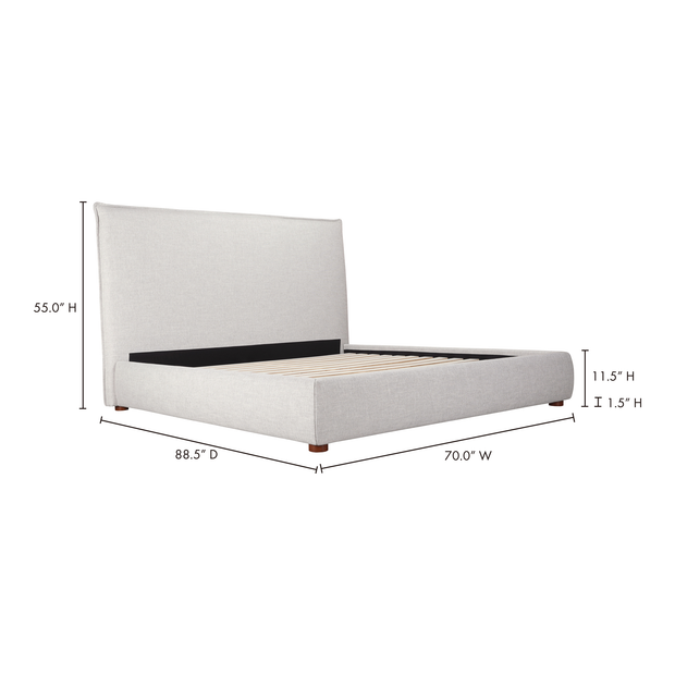 Moe's Home Collection Luzon Grey Upholstered Queen Size Bed With Tall Headboard