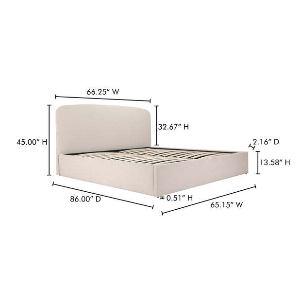 Moe's Home Collection Joan Cream Upholstered Queen Bed With Storage