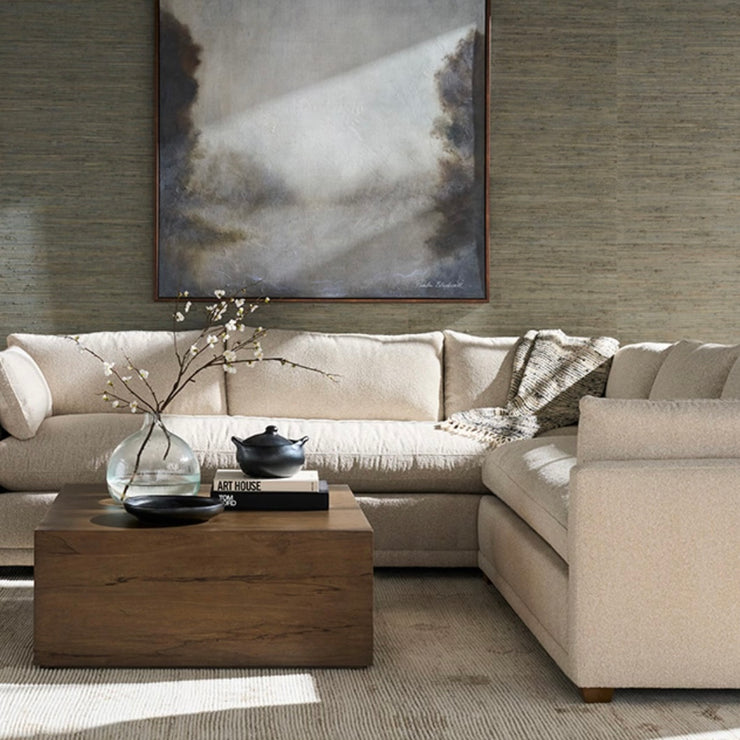 Rowe Furniture Sylvie Sand Boucle Bench Seat Sectional Sofa ~ Express Collection