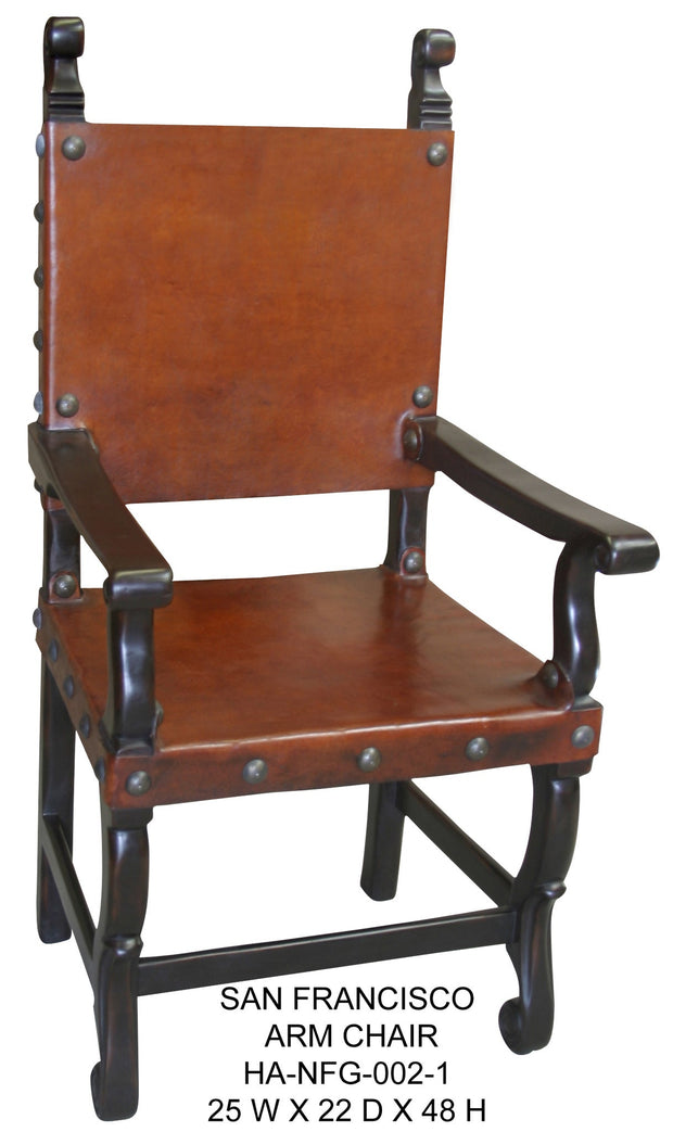 Casa Bonita Peruvian Hand-Painted Carved Wood and Leather San Francisco Arm Chair