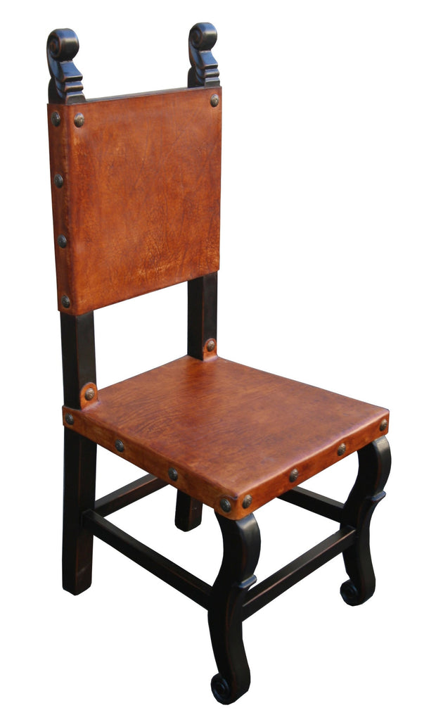 Casa Bonita Peruvian Hand-Painted Carved Wood and Leather San Francisco Dining Chair