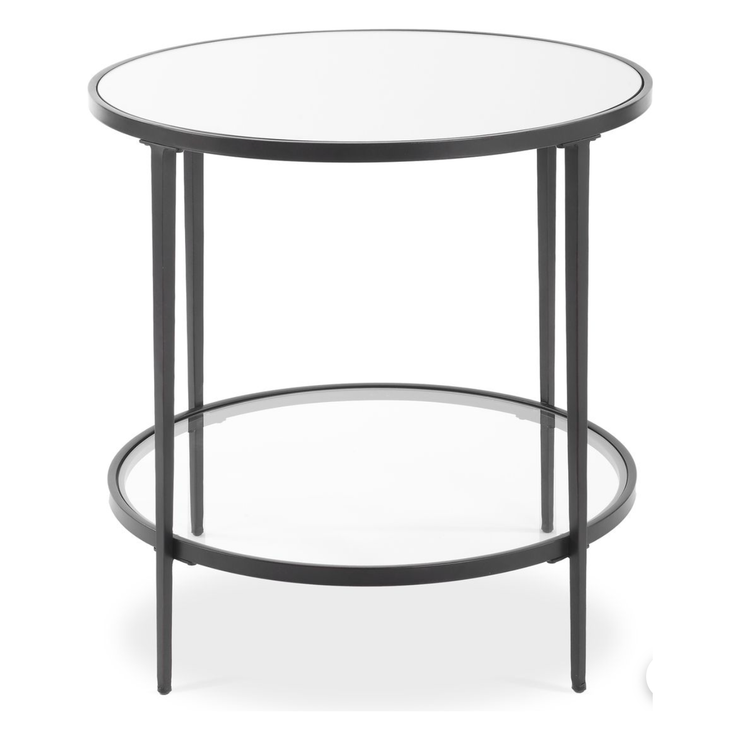 Casa Bella Living Satin Black End Table With Mirrored Glass