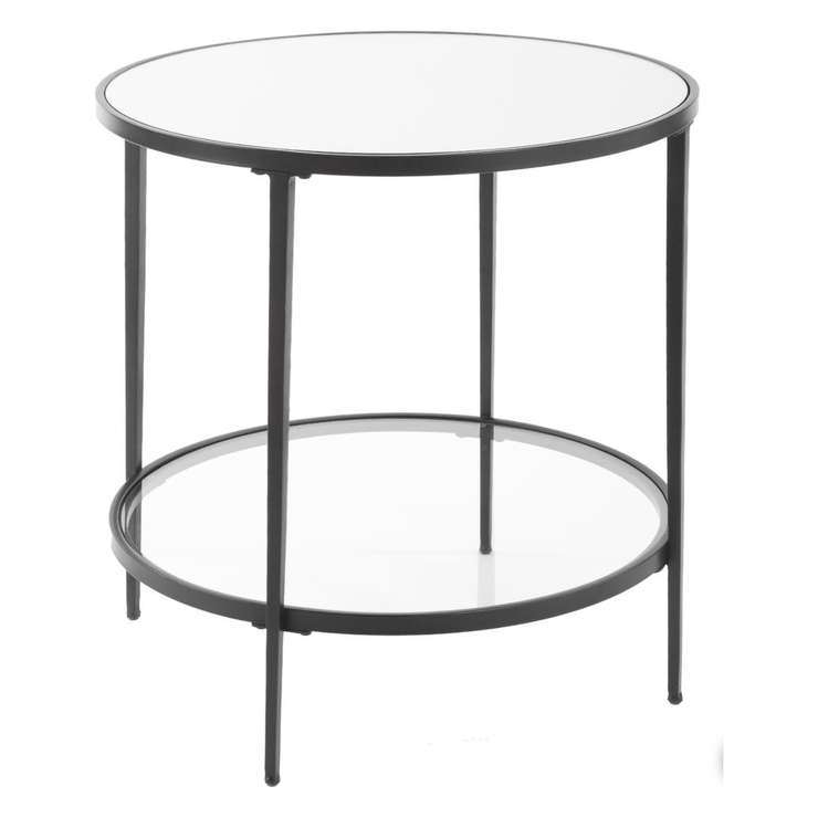 Casa Bella Living Satin Black End Table With Mirrored Glass