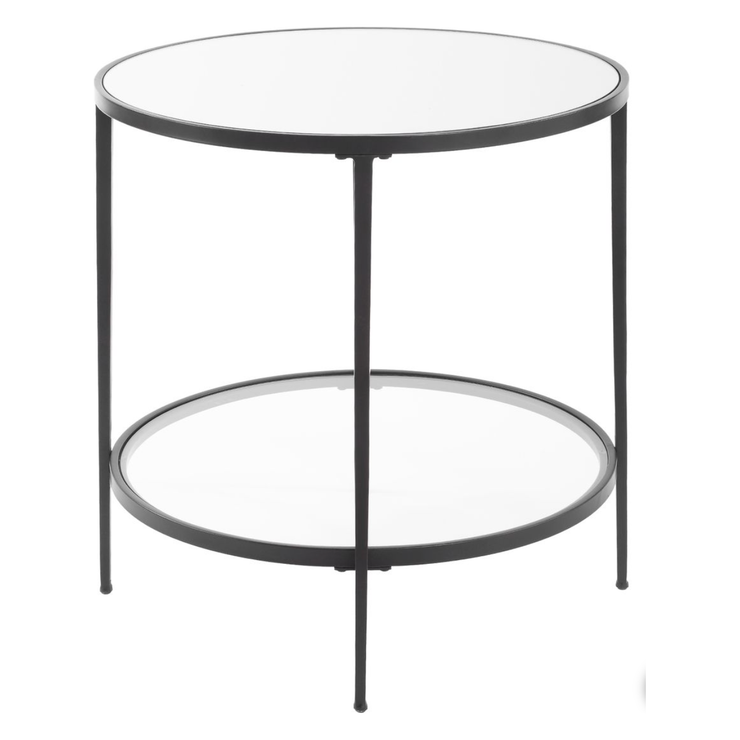 Casa Bella Living Satin Black End Table With Mirrored Glass