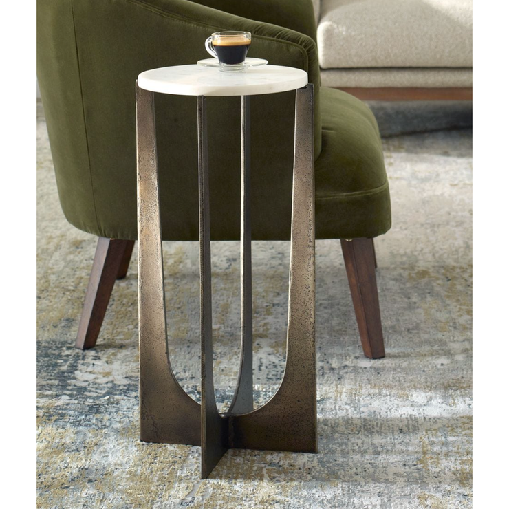 Casa Bella Living White Marble Top Brass Bronze End Table