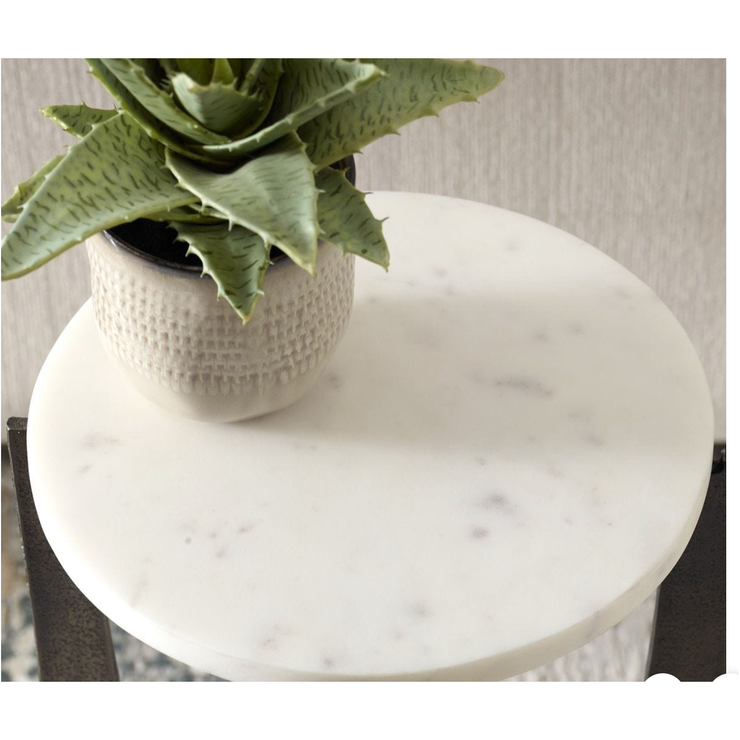 Casa Bella Living White Marble Top Brass Bronze End Table