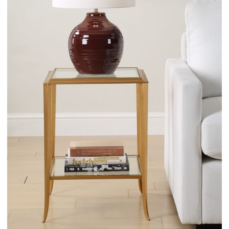 Casa Bella Living Golf Leaf With Tempered Glass Accent Table
